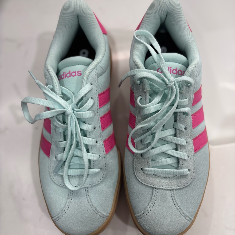 Adidas Light Blue and Pink Sneakers